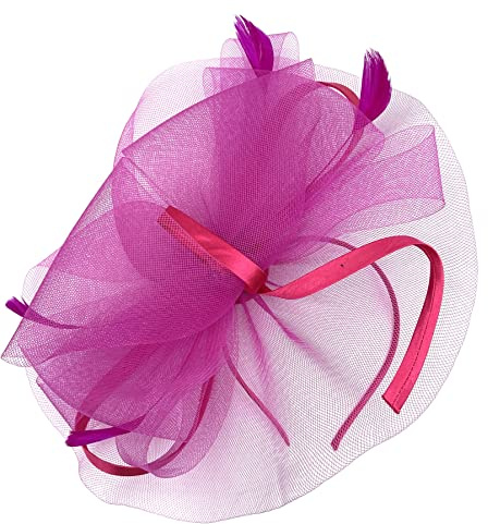 Allsorts Large Feather Aliceband/Clip Fascinator Hairband, Fascinator for Weddings Races, Royal Ascot (Hot Pink)