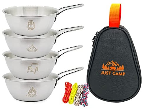 Pubgeer Camping Bowls 20oz (4 pack) - Stackable Stainless Steel bowl with Handles and Storage Bag | Outdoor Sierra Cup | Ideal for RV Travel, Camping, and Backpacking | Great Gift