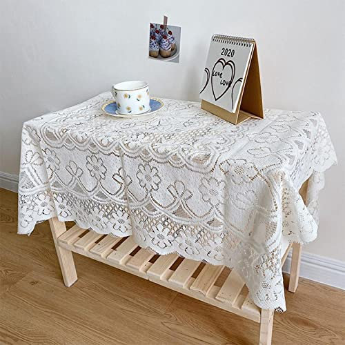 RANRAO Lace Tablecloth, White Vintage Lace Coffee Table Tablecloth, Dust-proof Table Cover TV Cabinet Household for Dinning Picnic Tabletop Decoration