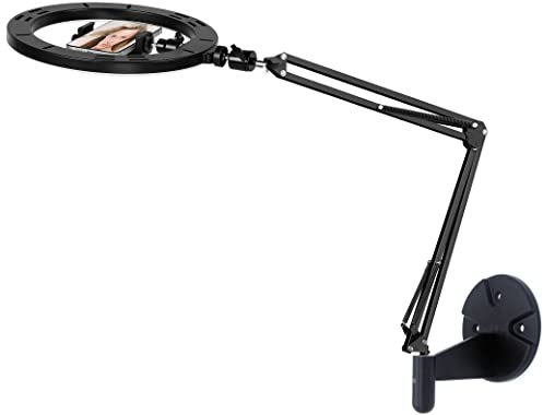 Ringlicht-Wandhalterung, 25,4 cm Ringlicht mit klappbarem Wandarm, kompatibel mit iPhone 15, 14, 13, 12, 11, Xr Xs X 9, 8, 7 Plus und Samsung-Handys und Webcams