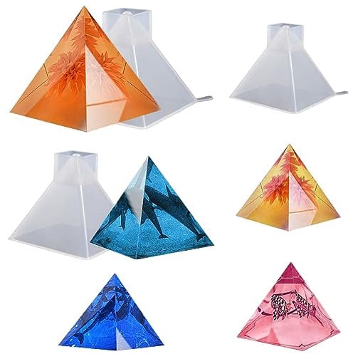 KyeeaDIY 3 Stück 3D Pyramide Silikonform Epoxidharz Formen Groß Pyramidenform Ornament Formen Silikon Schmuck Resin Form Harz Schlüsselanhänger Kerzen Seife Gießform (3 Pyramide kristall)