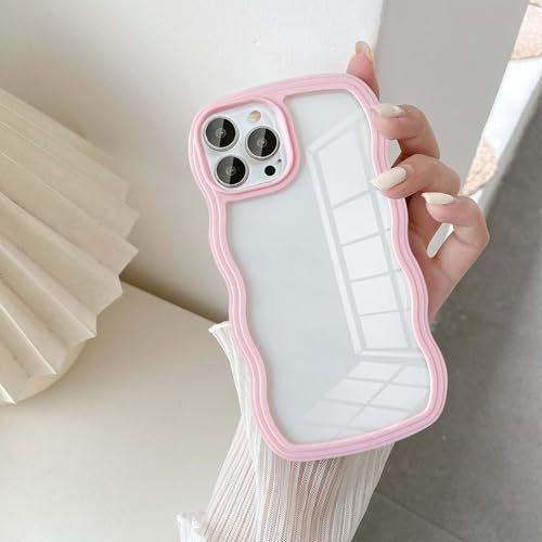 UEEBAI Hülle für iPhone 12 Pro Max, Wellen Rahmenform Silikon Stoßfeste Schutzhülle Anti-Kratzt Tansparent Rückseite TPU Bumper Cover für Mädchen Frauen Handyhülle für iPhone 12 Pro Max - Rosa