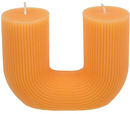Kerze Wachskerze U-Form 2-Dochte Pastell Apricot Echtwachskerze Dekokerze Dekorative Kerze Haushaltskerze Wohndekoration Formkerze