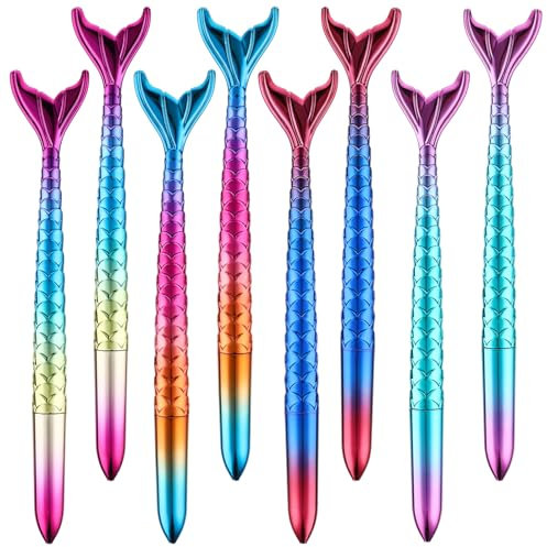 Bewudy 8 Stück Kugelschreiber mit Farbverlauf Set, Gel Stift, Kreative Fischschwanz Gelstifte, Fischschwanz Stift, Hat Verlauf Farben, für Christmas, Halloween Party Mitgebsel (Schwarze Tinte)