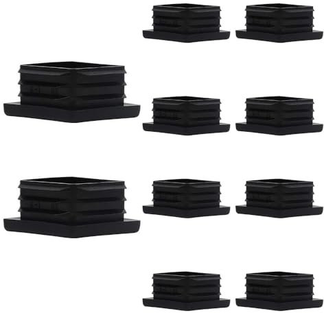 Lot de 10 embouts carrés en plastique - 60 mm x 60 mm - Noir - Antidérapants - Pour tables, chaises, bureaux, lits