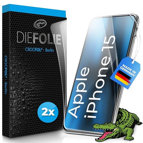 Crocfol Schutzfolie kompatibel mit Apple iPhone 15 vom Testsieger [2 St.] - selbstheilende Premium 5D Langzeit-Premiumschutzfolie (Case-Friendly)