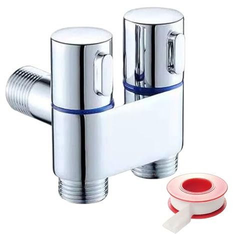 SOLTANA Vanne équerre double pour WC en acier inoxydable, robinet WC, clé d'équerre double, robinet double sortie, robinet double lave-linge, vanne de dérivation 3 voies (clé équerre double-1)