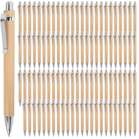 Juwacoo 100 Stück Bambus Kugelschreiber Set, Blaue Tinte, 1 mm Spitze, Kugelschreiber Personalisiert Holzkugelschreiber, Wooden Ballpoint Pen Schreiben ZubehöR Geschenke-Blaue Tinte