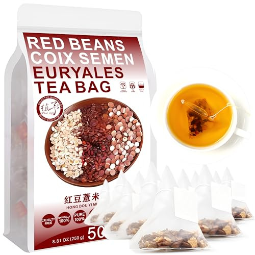 100% Red Beans Coix Semen Euryales Tea Bag, 250g/8.81oz (5g*50bags) orge, gardénia, écorce d'orange, sarrasin, haricots verts, sachet de thé combiné thé chinois, thé santé 红豆薏米芡实茶,祛湿热