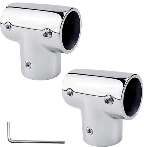 Laorde Conector de tubo de acero inoxidable 316 para barandilla de barco, codo de 90 grados o riel en T para tubos de tubería de 7/8 o 1 pulgada con llave hexagonal en forma de L (riel en T de 90