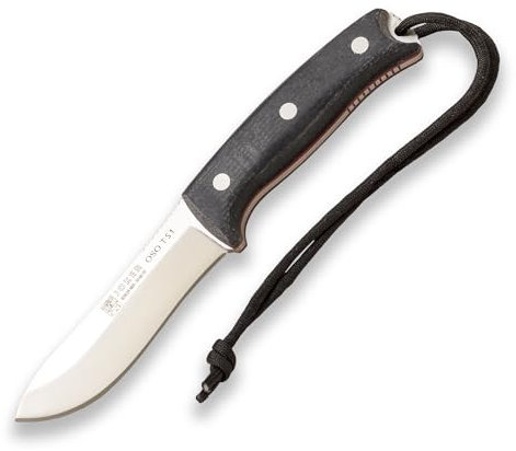 Joker Cuchillo de caza OSO TS1 CM140, mango Jute micarta negro, hoja de 11 cm, funda piel color negro, Herramienta de pesca, caza, camping y senderismo