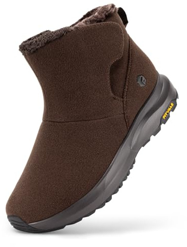 FitVille Stivali Invernali da Uomo Extra Larghi Stivaletti da Neve con Fodera Calda Stivali a Strappo da Esterno Impermeabili Antiscivolo marrone scuro 50 EU X-Larga