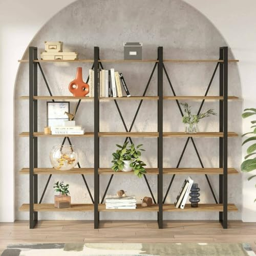 Dmora Regal Albayt 219,6x34x180h cm Braun, 5 Böden, Bibliothek