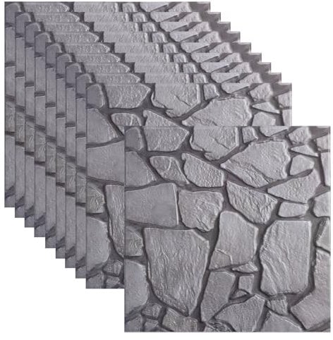 10 Pezzi Adesivi Murali 3D Pannelli Finta Pietra per Esterni 30x30cm Rivestimento Pietra per Muro Esterno Pannelli Decorativi per Pareti Finti Mattoni per Parete (Grigio 518-10 pezzi)