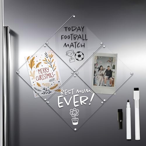 Acrylic Hub Magnetic Tiles for use as Fridge Magnets, Coasters, photo frame, decorative fridge magnets. Essential Home Accessories and Kitchen Gadgets. Coasters set of 4, 2 pens