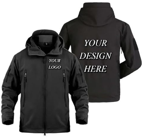 XEDLIY Personalizzati All'aperto Uomo Giacche Logo Testo Personalizzato Autunno Inverno Pile Caldo più Tasche Cerniera Cappotto Black,4XL
