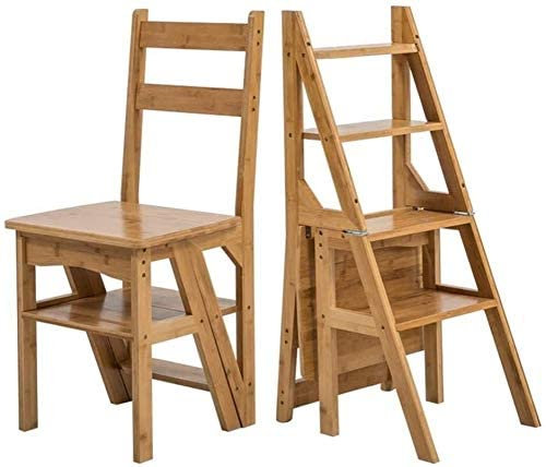 Chaise Adulte Famille Utilitaire échelles tabouret en Bois escabeau tabouret 4 marches Multifonction Pliant siège d'escalade Double Usage ménage intérieur escabeau (Jaune