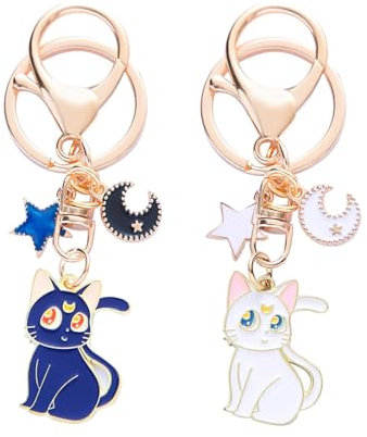 Belvanr 2 Stück Sailor Moon Schlüsselanhänger Set,Cartoon Niedlich Magie Katze Schlüsselanhänger,für Geldbörsen, Handy, Auto,Perfektes Souvenir für Mädchen & Katzenliebhaber
