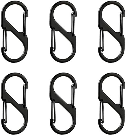 6 Pieces S Carabiner Clips, Small Stainless Steel Dual Spring S Shape Keychain Hook with Secure Lock, Mini Double Clip Locking Carabiner for Outdoor Home Hiking Fishing Camping Travel Camping Keys