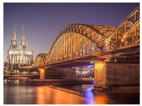 DCIDBEI Diamond Painting Runde Steine Brücke 50x40cm Diamond Painting Kölner Skyline Diamant Painting Bilder Kölner Dom Diamant Painting Bilder Brücken Diamond Painting Landschaft Erwachsene