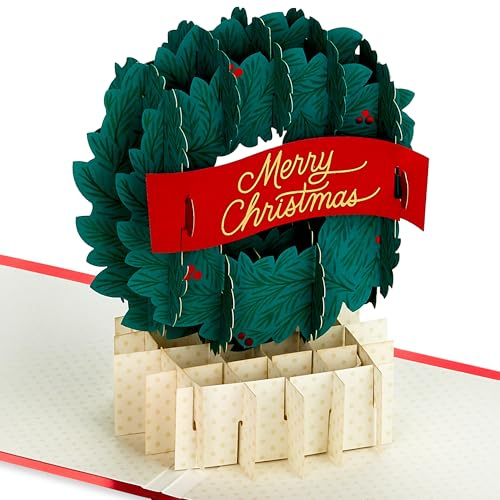 Hallmark Weihnachtskarte Weihnachtskarte Weihnachtskranz Design 3D und Pop Up Karte Weihnachtswünsche Grün Rot