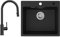 CECIPA Fregadero de cocina de granito, negro, 50 x 45 cm, 1 lavabo con sifón integrado, grifo giratorio de 360° de acero inoxidable con alcachofa extraíble