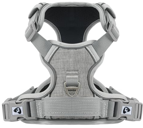 Belababy Large Dog Harness, Anti Pull Dog Harness with Soft Padded Handle for Walking Training, Adjustable Reflective for Small Medium Large Dogs, Gray L