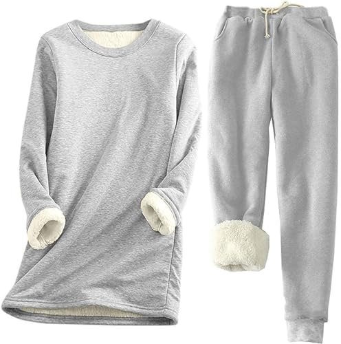 MJGkhiy Tuta Pile Donna Invernale da Casa Taglie Forti Felpa Senza Cappuccio E Pantaloni Felpati Completo Caldo Cotone Pigiama Pile Loungewear Set Due Pezzi Jogging Tute Tinta Unita Completa