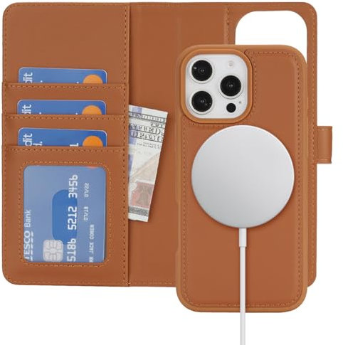 Zouzt Case for iPhone 16 Pro 6.3 Inch, 2 in 1 Detachable Wallet with Card Holder for MagSafe Magnetic Wireless Charging Premium PU Leather Flip Folio Kickstand Shockproof Cover Women Men, Brown