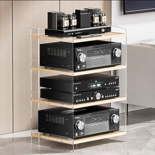 Mobile Stereo Hi Fi Rack In Acrilico,Mobile Stereo A 3/4 Livelli Regolabili ,Scaffalature Audio-Video,Piccolo Mobiletto Stereo E Supporti Audio-Video Trasparente,Adatto Per Lettori Dvd(Transparent/bro