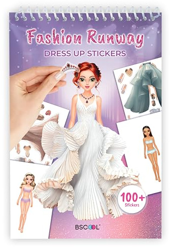 BSCOOL Fashion Runway Design for Kids Sticker Dress Up Activity Book | Girls learn style with sticker guides on a fashion runway. Creative dress-up fun for ages 5 and up