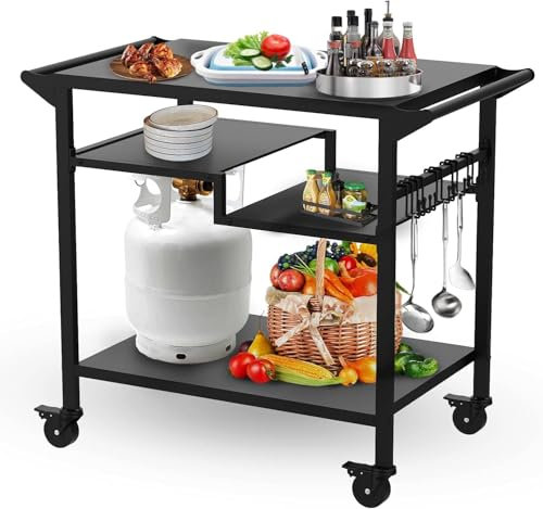 GT GETCO TECH 20 x 32 dreistufiger beweglicher Grilltisch, multifunktionaler Grilltisch für den Außenbereich, Grillwagen mit Rädern