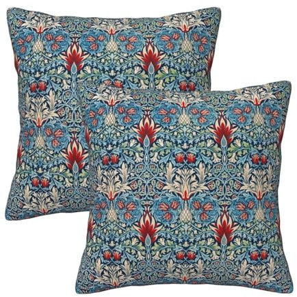 HOSTECCO Vintage Blumen Kissenbezüge 45x45cm 2er Set Rot Blau Blume Kissenhülle Chinoiserie Samt Dekokissen Kissenbezüge für Sofa Couch