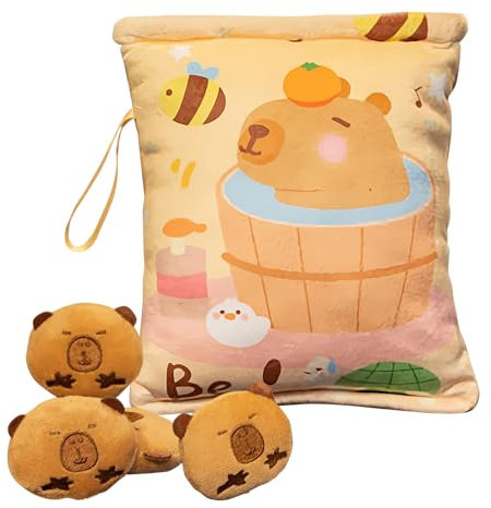 Borsa Snack In Peluche | Peluche Capibara Bambola Porta Snack,4 Piccole Bambole Incluse Morbido Portachiavi Pendente Per Viaggio Scuola Picnic Gelatine Cioccolato Fudge Caramelle Patatine
