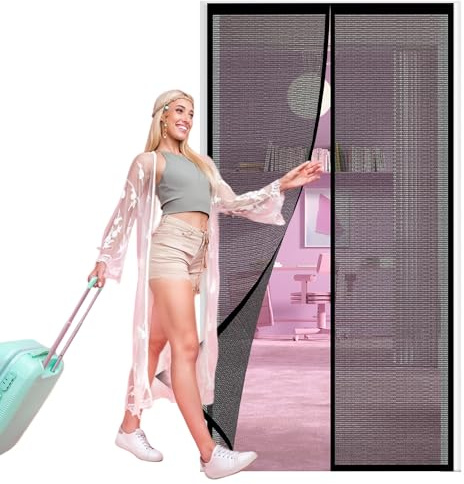 Moustiquaire Porte Fenetre Coulissante 105 x 230 cm Rideau de Porte Anti Mouche Aimantée Respirantes Maille Ultra Fine Anti-Moustiques pour Enfants et Animaux de Compagnie, Noir