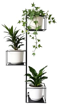 FRAMADO - Pflanzregal Wand - Blumenhalter Hängend - aus Metall, Moderne Wand Deko für Wohnzimmer, Jugendzimmer, Schlafzimmer, Küche - 18x37x96cm - Schwarz