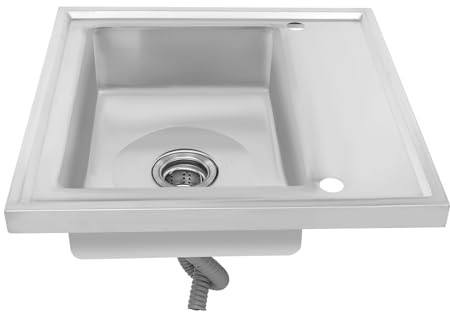 Jiumxliu Fregadero de cocina de 60 x 60 cm, 201, rectangular, de acero inoxidable, con bandeja para fregadero, para bares, balcones, apartamentos, cocinas
