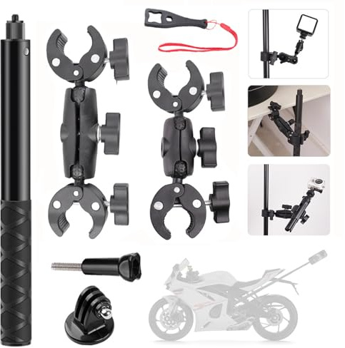 RATSTONE Für Insta 360 Motorrad Halterung,Für Insta 360 x4 Motorrad Bundle,360-Grad-Drehung,Double Clamp,Aluminiummaterial,Doppelte Stabilität,Für One Rs,Für Ace,Ace Pro
