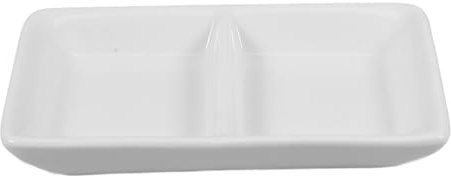Cabilock Ceramic Divided Sauce Dish 5.5 Inch White 2-Compartment Tray | Appetizer Plate for Gathering and Everyday Use, Sturdy Stain-resistant Finish, Practical Versatile Design