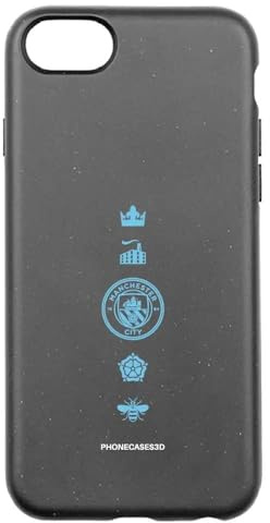 PHONECASES3D - Mobile Case Compatible with Apple iPhone 8 Official Man City Compostable Plant-Based Black