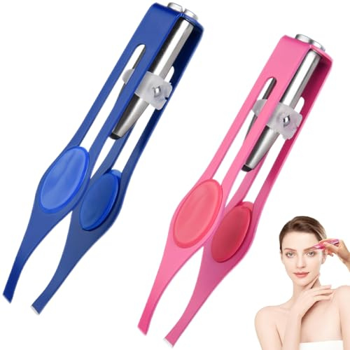 Lot de 2 pinces à épiler lumineuses à DEL, en acier inoxydable de qualité supérieure, épilateur de poils du visage avec lumière pour sourcils et cils – Large poignée pour homme et femme