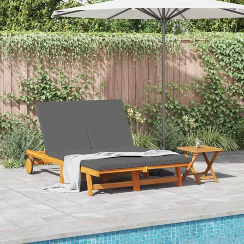 QUAHEAS Sonnenliege aus Massivholz Akazie, Braun, 125x200x84cm, verstellbar, wetterfestes Kissen, für Garten Terrasse, Pool Lounge Chair