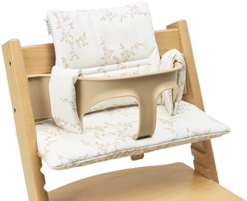 Meyco Sitzverkleinerer Hochstuhl Sitzauflage Branches Sand | BPA & PVC-frei - wasserfestes PU-Sitzkissen - leicht zu reinigen - für div. Marken wie Stokke, Hauck etc.