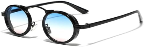PYYLTTP Lunettes de soleil rétro punk pour femmes, petites lunettes ovales à verres dégradés, protection UV400, tendance pour hommes, monture semi-métallique.