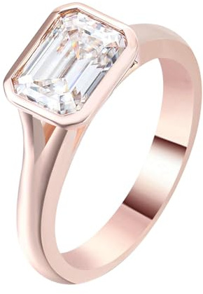 Lirzxin Fede Nuziale, Anello Donna Fidanzamento Oro Rosa 9K Elegante Solitario Smeraldo Moissanite da 3ct Anelli Matrimonio Donna Oro Rosa Misura 16