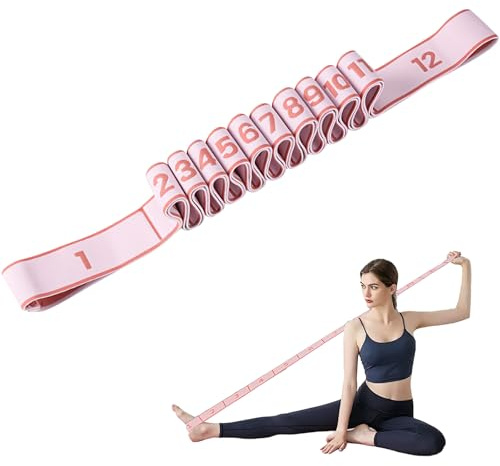 Yoga Gymnastikband, Stretching Band mit 12 Schleifen, Yoga Band, Fitness Stretchband, Hohe Elastizität Yogagurt, für Pilates, Tanz, Gymnastik, Effektives Dehnung, Rosa
