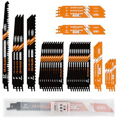 BGTEC 36-Piece Reciprocating Saw Blade Set with Storage Box | 100/150/228/240MM Metal & Wood Cutting, Pruning Saw Blades, 1/2 Shank, Made of Cr-V steel and bimetal