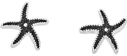 DUR Damen Seestern Ohrstecker aus Sterling-Silber und Lavasand in der Farbe Silber-Schwarz, Maße: 8mm, O4919