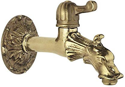 Rubinetto Esterno Artistico Drago Ottone Per Fontana Giardino Leva Più Rosone