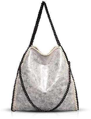 Umhängetaschen für Frauen Damen Kette Umhängetasche Kettentasche Taschen für Damen Casual Handtasche große Hobo Schultertasche(Silber)